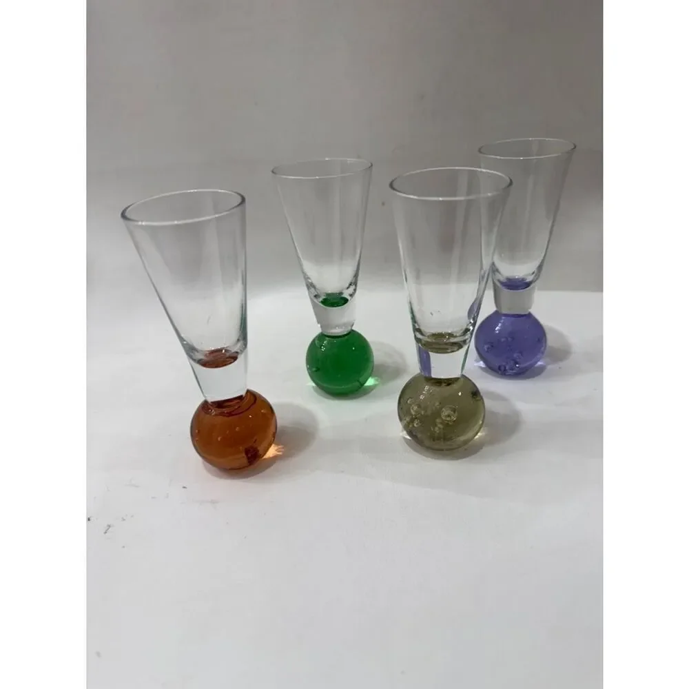 Crystal Hand Blown Bubble Vase Fireball Shot Glass Bar Party 4 Set 1 Oz  Each
